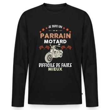 Parrain Motard Humour Moto Homme Famille - T-shirt manches longues Premium bio Homme - noir - Devant - Nico (187cm)