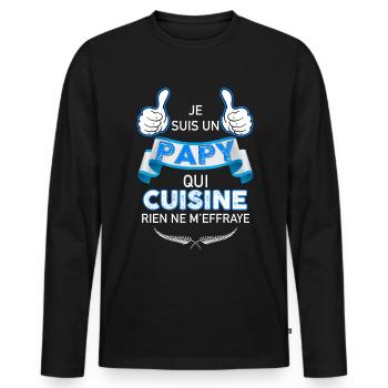 Papy Cuisinier Cadeau Fête De Mon Grand-père - T-shirt manches longues Premium bio Homme - noir - Devant - Nico (187cm)