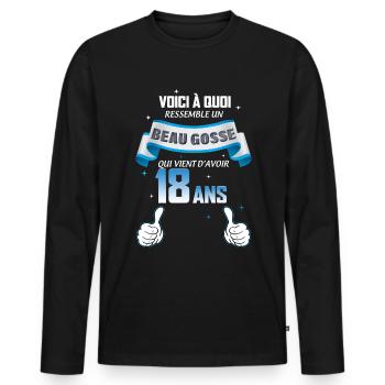 Anniversaire beau gosse 18 ans Cadeau Jeune Homme - T-shirt manches longues Premium bio Homme - noir - Devant - Nico (187cm)