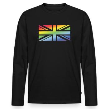 Union Jack / Regenbogenfahne (United Kingdom) - Männer Premium Bio Langarmshirt - Schwarz - Vorne - Nico (187cm)