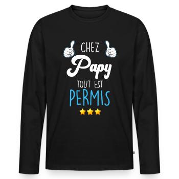 Chez Papy Cadeau Drôle Fête des Grand Pères - T-shirt manches longues Premium bio Homme - noir - Devant - Nico (187cm)