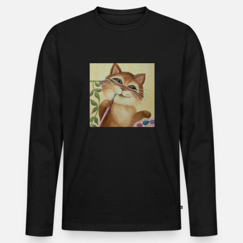 Cat Art History - Männer Premium Bio Langarmshirt - Schwarz
