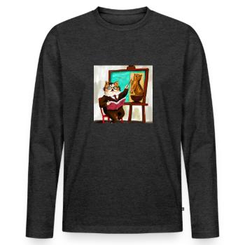 Cat Art History - Men's Premium Organic Long Sleeve Shirt - heather anthracite - Front - Nico (187cm)