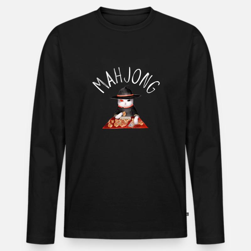 Cats Playing Mahjong - Männer Premium Bio Langarmshirt - Schwarz