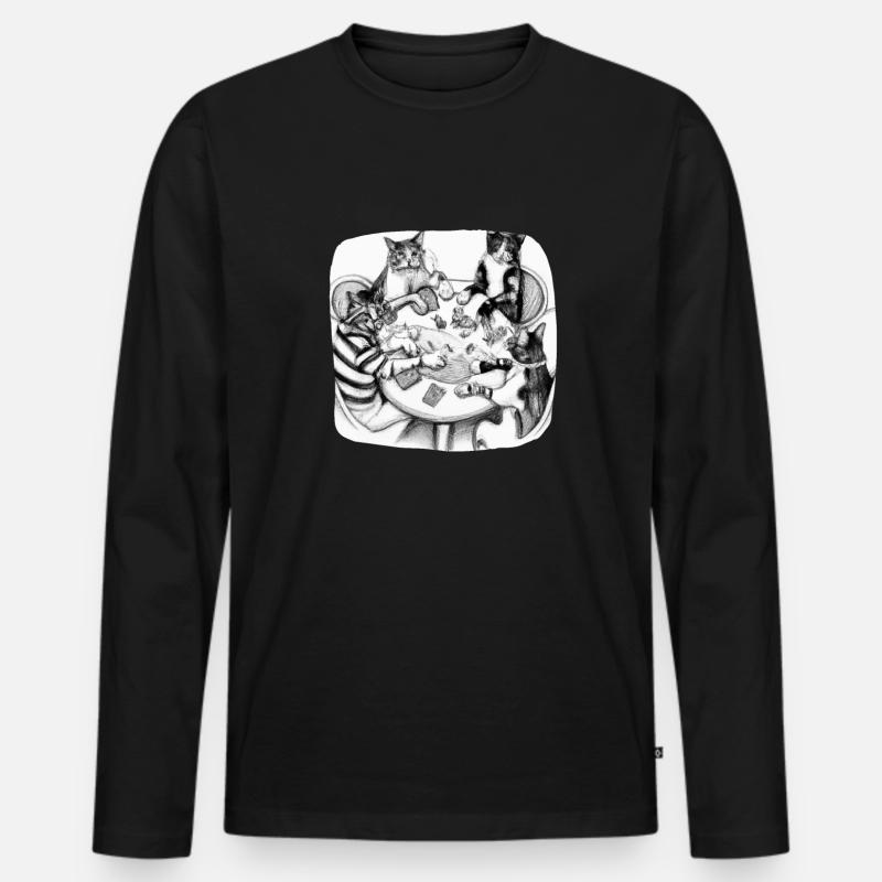 Cats Playing Cards - Männer Premium Bio Langarmshirt - Schwarz