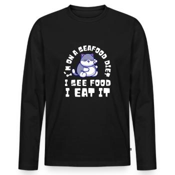 Obésité du gros chat - T-shirt manches longues Premium bio Homme - noir - Devant - Nico (187cm)