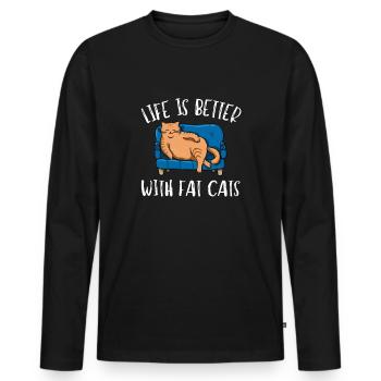 Obésité du gros chat - T-shirt manches longues Premium bio Homme - noir - Devant - Nico (187cm)