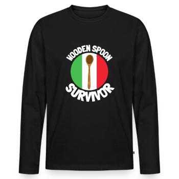 J’ai survécu à la cuillère de bois - Parenting - T-shirt manches longues Premium bio Homme - noir - Devant - Nico (187cm)