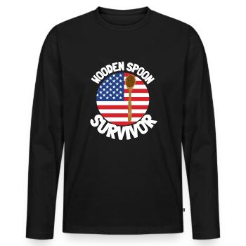 J’ai survécu à la cuillère de bois - Parenting - T-shirt manches longues Premium bio Homme - noir - Devant - Nico (187cm)