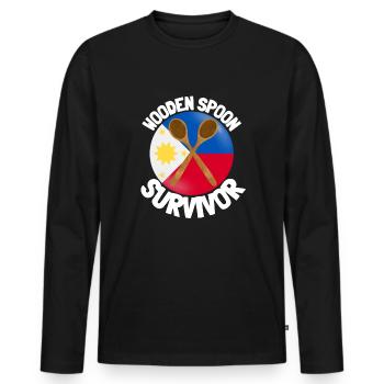 J’ai survécu à la cuillère de bois - Parenting - T-shirt manches longues Premium bio Homme - noir - Devant - Nico (187cm)