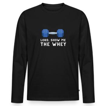 Show The Whey Protein Powder - Männer Premium Bio Langarmshirt - Schwarz - Vorne - Nico (187cm)
