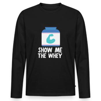 Show The Whey Protein Powder - Männer Premium Bio Langarmshirt - Schwarz - Vorne - Nico (187cm)