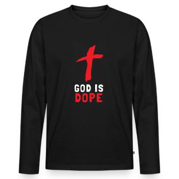 Chrétien - Dieu est noir et rouge - T-shirt manches longues Premium bio Homme - noir - Devant - Nico (187cm)