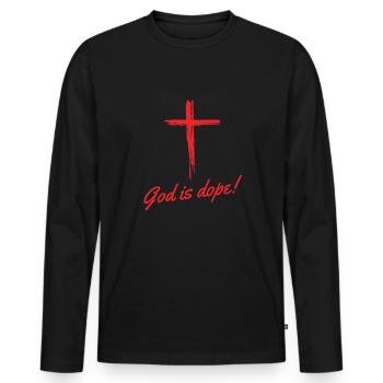 Chrétien - Dieu est noir et rouge - T-shirt manches longues Premium bio Homme - noir - Devant - Nico (187cm)