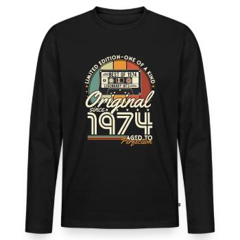 Vintage 1974 Birthday Vintage Retro Gift - Men's Premium Organic Long Sleeve Shirt - black - Front - Nico (187cm)