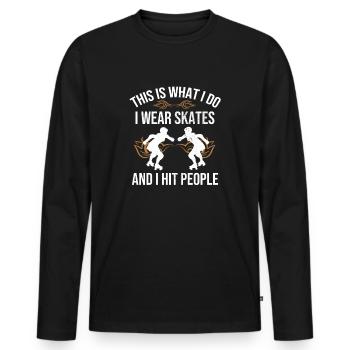 Roller Roller Derby pour les femmes | Patins à roulettes Derby - T-shirt manches longues Premium bio Homme - noir - Devant - Nico (187cm)