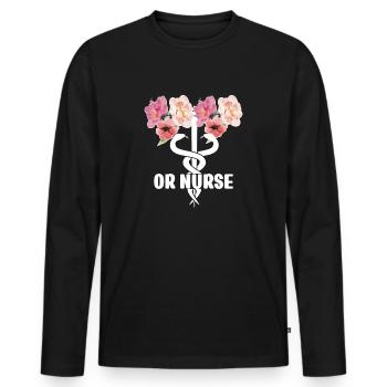 Infirmière en chirurgie Infirmière en chirurgie Infirmière en chirurgie - T-shirt manches longues Premium bio Homme - noir - Devant - Nico (187cm)