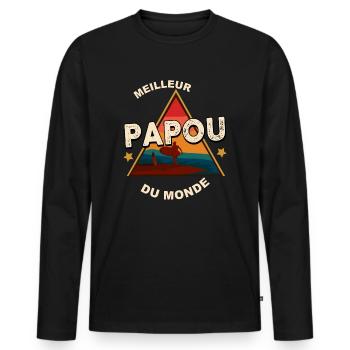 Meilleur Papou du monde - T-shirt manches longues Premium bio Homme - noir - Devant - Nico (187cm)