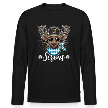 Trachten Ersatz Servus Bayern Cooler Hirsch Männer - Männer Premium Bio Langarmshirt - Schwarz - Vorne - Nico (187cm)