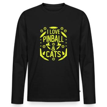 I Love Pinball & Cats pour les joueurs - T-shirt manches longues Premium bio Homme - noir - Devant - Nico (187cm)