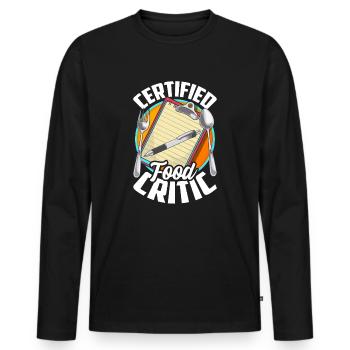 Critique de restaurant certifié Testeur de restaurant - T-shirt manches longues Premium bio Homme - noir - Devant - Nico (187cm)