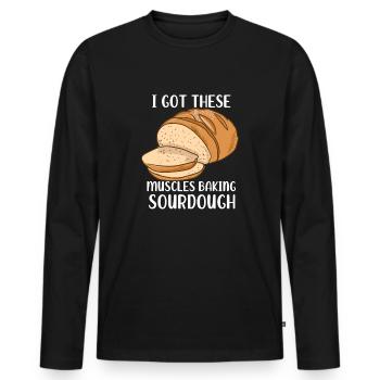 Sourdough Baker Muscles by Baking Bread - Men's Premium Organic Long Sleeve Shirt - black - Front - Nico (187cm)