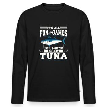 Humour au thon pour les pêcheurs en haute mer - T-shirt manches longues Premium bio Homme - noir - Devant - Nico (187cm)