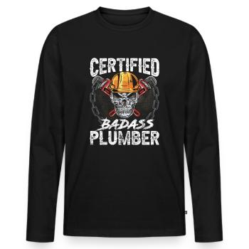 Certified Badass Plumber Heating Engineer Saying - Men's Premium Organic Long Sleeve Shirt - black - Front - Nico (187cm)