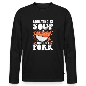 Adulting Is Soup - Adult Humor - Men's Premium Organic Long Sleeve Shirt - black - Front - Nico (187cm)