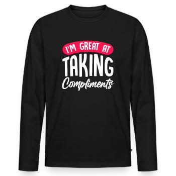 Acceptez les compliments avec humour - T-shirt manches longues Premium bio Homme - noir - Devant - Nico (187cm)