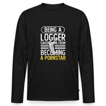 Être un bûcheron Bûcheron Humour - T-shirt manches longues Premium bio Homme - noir - Devant - Nico (187cm)