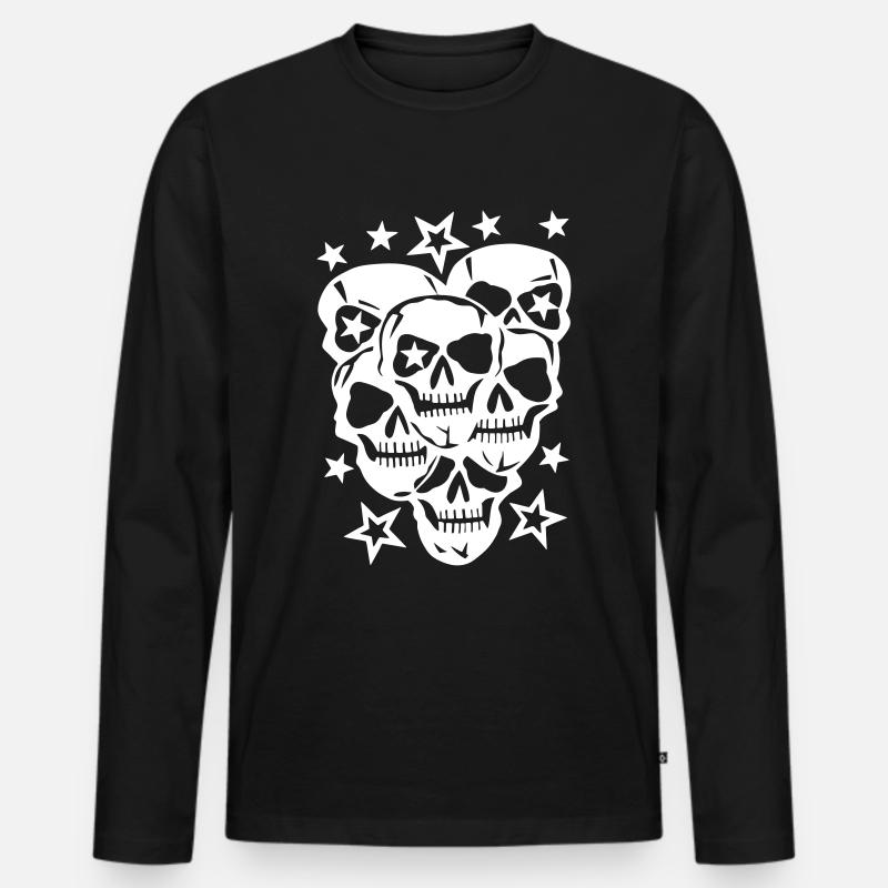 Totenköpfe, Sterne, Skull - Männer Premium Bio Langarmshirt - Schwarz