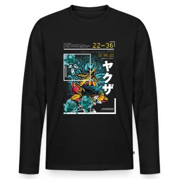 Style japonais Style Bleu Koi Poisson - T-shirt manches longues Premium bio Homme - noir - Devant - Nico (187cm)