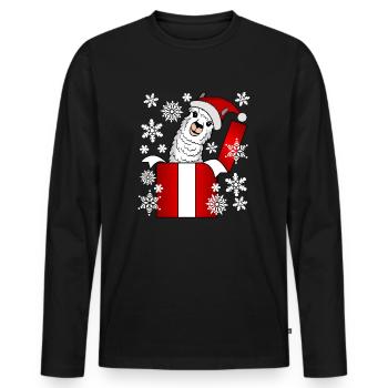T-shirt de cadeau de Noël d'alpaga de lama - T-shirt manches longues Premium bio Homme - noir - Devant - Nico (187cm)