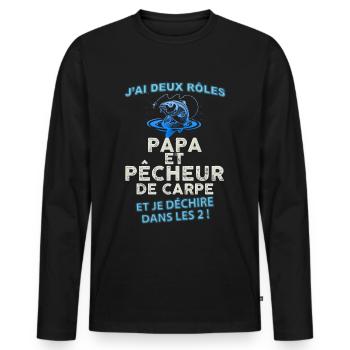 Papa et pêcheur de carpe - T-shirt manches longues Premium bio Homme - noir - Devant - Nico (187cm)