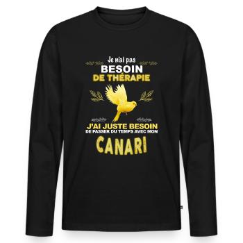 Thérapie canari. Cadeau passion canari - T-shirt manches longues Premium bio Homme - noir - Devant - Nico (187cm)