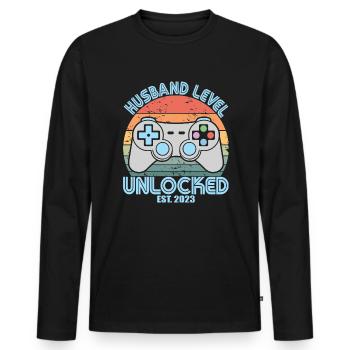 Husband Level Unlocked Est. 2023 Funny Married Men - Men's Premium Organic Long Sleeve Shirt - black - Front - Nico (187cm)