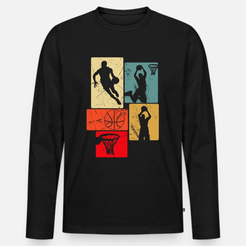 Basketball im Retro-Stil - Männer Premium Bio Langarmshirt - Schwarz