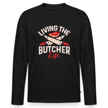 Butcher Butcher Butcher Butcher’s Gift - T-shirt manches longues Premium bio Homme - noir - Devant - Nico (187cm)