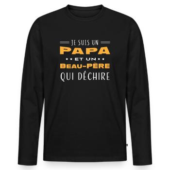 Papa et beau père qui déchire humour beau-papa - T-shirt manches longues Premium bio Homme - noir - Devant - Nico (187cm)