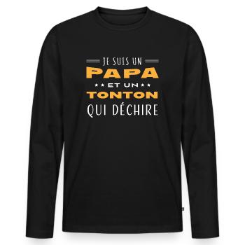 Papa et Tonton qui déchire homme humour oncle - T-shirt manches longues Premium bio Homme - noir - Devant - Nico (187cm)