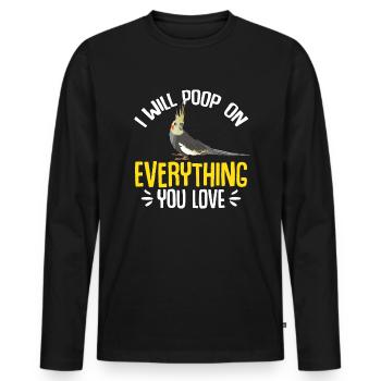 Cockatiel Cockatiel Cockatoo Perroquet Oiseau Cadeau - T-shirt manches longues Premium bio Homme - noir - Devant - Nico (187cm)