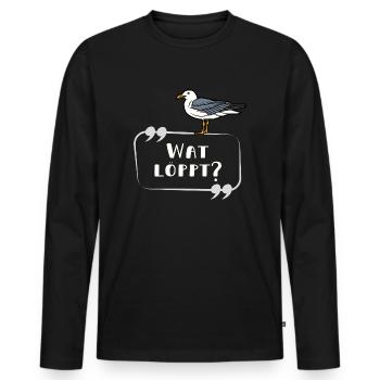 Wat löppt Möwe norddeutsch Schriftzug lustig - Männer Premium Bio Langarmshirt - Schwarz - Vorne - Nico (187cm)