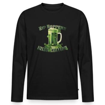 Green Beer - Sip Happens - Irish Edition - Männer Premium Bio Langarmshirt - Schwarz - Vorne - Nico (187cm)