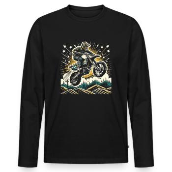 Retro Motocross Gift - Vintage Dirt Bike - Men's Premium Organic Long Sleeve Shirt - black - Front - Nico (187cm)