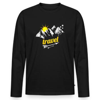 Travel - Männer Premium Bio Langarmshirt - Schwarz - Vorne - Nico (187cm)