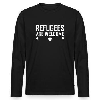 Refugees are Welcome Antifa T-shirts Gift Idea - Men's Premium Organic Long Sleeve Shirt - black - Front - Nico (187cm)