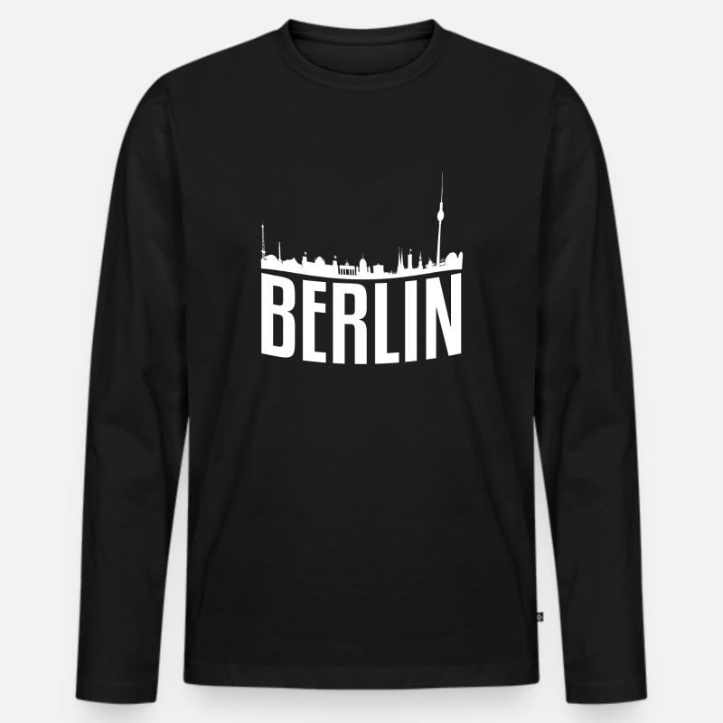 Skyline Berlin - Männer Premium Bio Langarmshirt - Schwarz