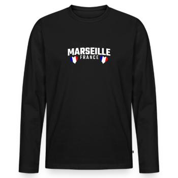 MARSEILLE FRANCE - Men's Premium Organic Long Sleeve Shirt - black - Front - Nico (187cm)