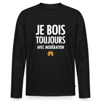 je bois toujours avec modération - T-shirt manches longues Premium bio Homme - noir - Devant - Nico (187cm)